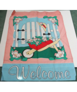 Large house porch garden flag welcome with flowers pink and blue - $27.08 CAD