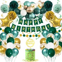 Green Gold Party Decorations Men Women 55Pcs Retro Dark Green Gold Balloons Garl - £26.73 GBP