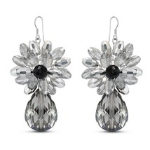 Breathtaking Gray Shades Crystal Teardrop and Chrysanthemum Dangle Earrings - £14.32 GBP