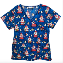 V Life Blue Santa Claus Penguin Christmas Holiday Medium Scrub Shirt Nur... - £11.88 GBP