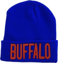 Buffalo City Name Adult Size Winter Knit Cuffed Beanie Hat (Royal/Red) - £14.30 GBP