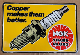 Vintage NGK Spark Plugs metal advertising Sign Service gas station Embossed - £215.72 GBP