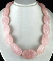 Rare Big Natural Rose Quartz Carved Beads 2027 Carats Gemstone Silver Necklace - £683.28 GBP