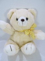 Vintage 1980s Cuddle Wit Light Brown Seated Teddy Bear with Bow Plush Doll 10&quot; - £11.03 GBP