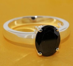 Band Wedding Oval Black Onyx Natural Stone 925 Sterling Silver Women S.7.5 Ring - £12.77 GBP