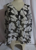 Philosophy Floral Button Down Blouse Womens Size Small Black White Silky... - £13.36 GBP