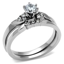 0.43Ct Round Cut Solitaire CZ Stainless Steel Engagement Bridal Ring Set Sz 5-10 - £53.43 GBP