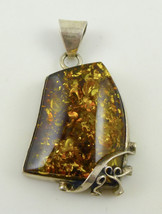 AMBER Nugget Vintage PENDANT in Sterling Silver - 2 inches - FREE SHIPPING - £67.86 GBP