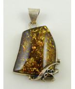 AMBER Nugget Vintage PENDANT in Sterling Silver - 2 inches - FREE SHIPPING - $85.00