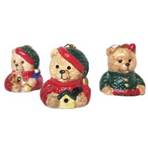 VTG Bear Bell Ornaments Celebrate The Season set of 3 hand decorated cer... - $287.80 MXN