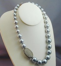 Vintage Chan Luu Faux Gray Pearl &amp; Druzy Quartz Necklace - £23.97 GBP