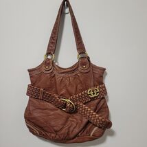 Red by Marc Ecko Brown Faux Leather Buckle Tie Soft Hobo Shoulder Bag Pu... - $15.01 CAD