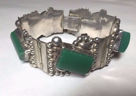 Vintage Estate Sale Handmade Sterling Silver Genuine Green Onyx 7&quot; Bracelet - $233.75