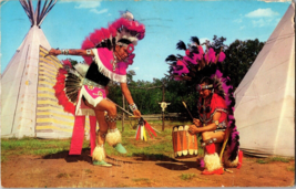Vtg Postcard, Indian Drum Dance, Indian City U.S.A, Postmarked 1967, Norman Okla - £5.15 GBP