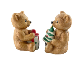 Homco 5505 Christmas Bear Figurines Ceramic Holding Tree and Gift - £15.31 GBP