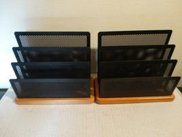 Eldon Letter Holder Desktop Metal and Wood 3 1/4 x 7 1/2&quot; and 5 3/4&quot; tall set - £7.83 GBP