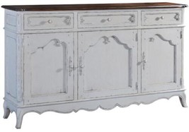 Server Sideboard French Provincial Antiqued White Pecan Scalloped 3Door Wood - £2,132.39 GBP