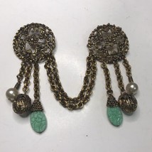 Vintage Double Brooch Sweater Clip Faux Pearl and Molded Lucite or Glass - £44.84 GBP