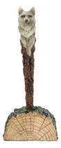 Alpha Gray Wolf Hand Painted Pen With Rustic Tree Bark Holder Stand Figurine - £12.77 GBP