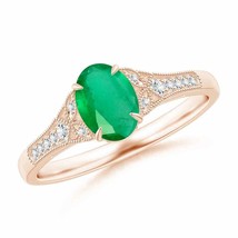 ANGARA Aeon Vintage Inspired Oval Emerald Solitaire Engagement Ring - £529.73 GBP