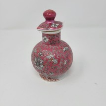 Vintage Famille Rose Bottle W/Lid Pink Red China Soy Sauce Hand Painted MCM 4.5&quot; - $19.79