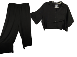 Plush Apparel Revolve Women&#39;s Black Satin Crop Top &amp; Wide Leg Pants Size M - £19.57 GBP