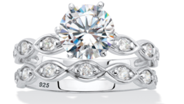 Round Bezel Cz 2 Piece Bridal Ring Set Platinum Sterling Silver 6 7 8 9 10 - £162.38 GBP