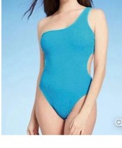 Shade &amp; Shore Women’s turquoise Blue Ribbed One Shoulder One Piece Swims... - $20.31 CAD