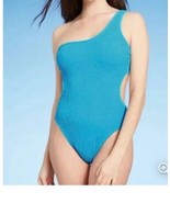 Shade &amp; Shore Women’s turquoise Blue Ribbed One Shoulder One Piece Swims... - $20.29 CAD