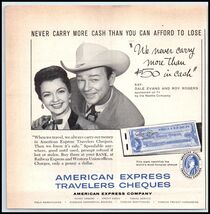 1950s American Express Travelers Cheques PRINT AD Dale Evans &amp; Roy Roger... - $3.79