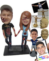 Personalized Bobblehead Zombie Couple In Casual Outfit Holding Hands - Holidays  - £120.64 GBP