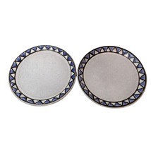 Pair of Ceramic Stoneware Lunch Plates Blue Gray Diamond Edge Pattern 6&quot; - £13.25 GBP