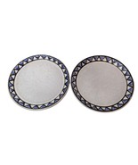 Pair of Ceramic Stoneware Lunch Plates Blue Gray Diamond Edge Pattern 6&quot; - £13.43 GBP