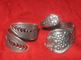 Lot Of 2 Vintage Modern Style Adjustable Silver Spoon Rings Sizes 6-10 - £14.90 GBP