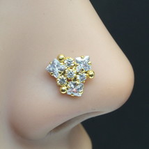 Floral Indian Nose ring White CZ Twisted piercing nose ring 22g - £12.50 GBP