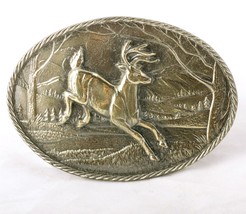 Brass Deer Belt Buckle Vintage 1980 by The Great American Buckle Co Chicago #472 - £19.03 GBP
