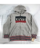 Levis Hoodie Boys M 10-12 Gray Blue Red Full Zip Large Logo Cotton Blend - £14.86 GBP