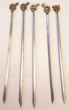 5 Vintage Brass Shish Kebab Stainless Steel Skewers Inoxidable Animal Figures - £22.40 GBP