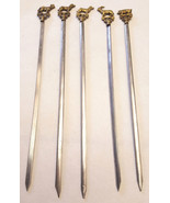 5 Vintage Brass Shish Kebab Stainless Steel Skewers Inoxidable Animal Fi... - $28.04