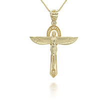 14K Solid Gold Egyptian Goddess Isis Pendant Necklace  - Yellow, Rose, White - £206.59 GBP+