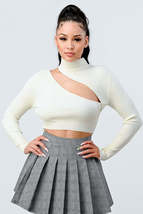 Ivory White Long Sleeve Sweater Rib Cutout Mock Neck Crop Top - £14.27 GBP