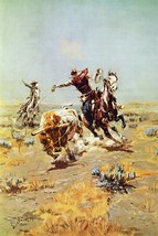 Cowboy Roping a Steer by Charles M Russell Western Giclee Art Print + Ships Free - £31.16 GBP+