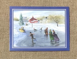 Vintage Erick Ingraham Christmas Card Old Fashioned Ice Skating Pond Far... - $5.94