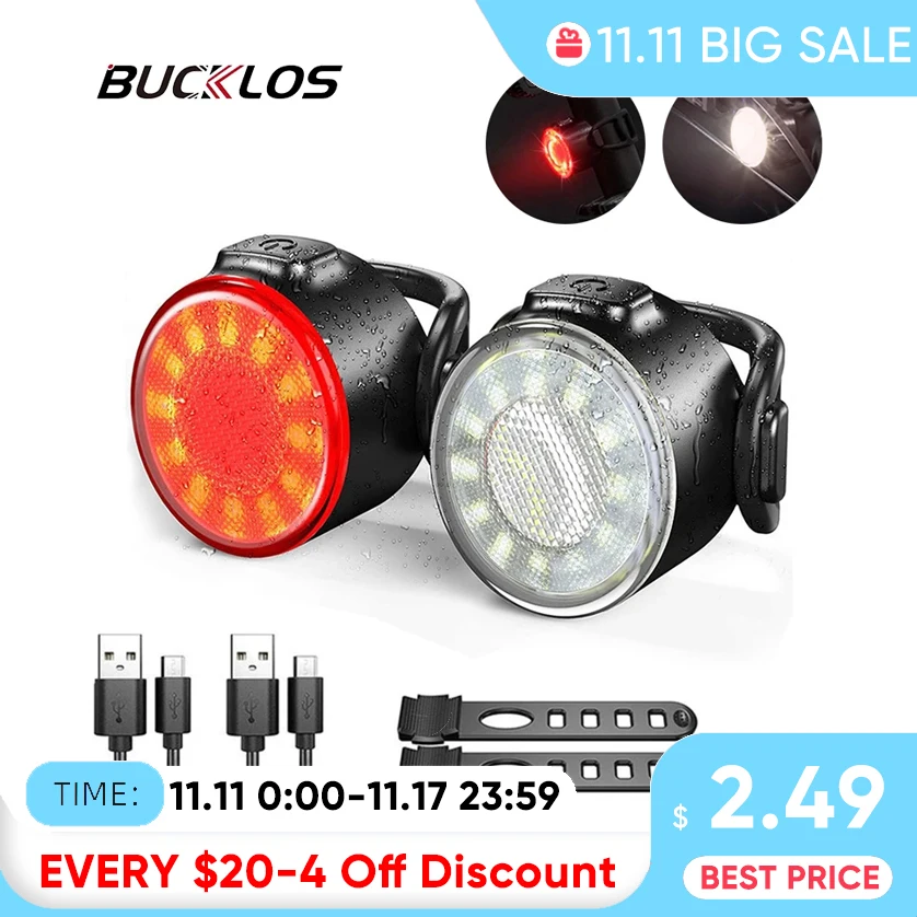 BUCKLOS Bike Light Cycling Lamp Bicycle Lighting Led Front Rear Light Flashlight - £11.45 GBP+