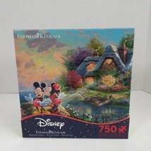 New Disney Thomas Kinkade 750 Pcs Jigsaw Puzzle Mickey & Minnie Sweetheart Cove - $15.88
