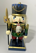 Pier 1 Imports Wooden Nutcracker Soldier with Axe Red Green Blue Gold Black 8&quot; - £10.59 GBP