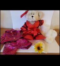 Dress Up Teddy Bear Fancy Satin Lace and Frills Stuffed Blonde Sweet Dre... - $31.66