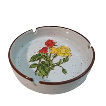 Vintage Ashtray Flowers Otagiri Stoneware Speckled Roses Red Yellow Round 70s - £15.93 GBP