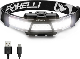 Foxelli Wide Beam Headlamp – USB Rechargeable LED Head Lamp Flashlight, Ultra Br - £14.19 GBP