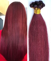 18&quot;, 20″, 22&quot; Hand-Tied Weft, 100 grams, Human Hair Extensions #99J Red Wine - £166.98 GBP+